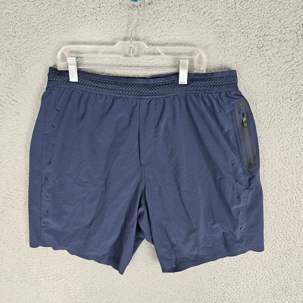 Ten Thousand The Session Shorts Mens L Navy Blue Training Lined 7" Zip Pocket